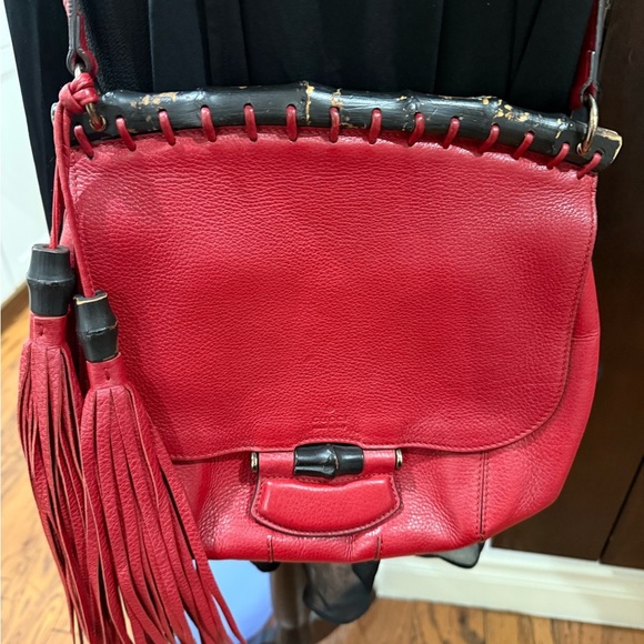 Gucci Red Nouveau Fringe Crossbody Bag Leather - Picture 1 of 16